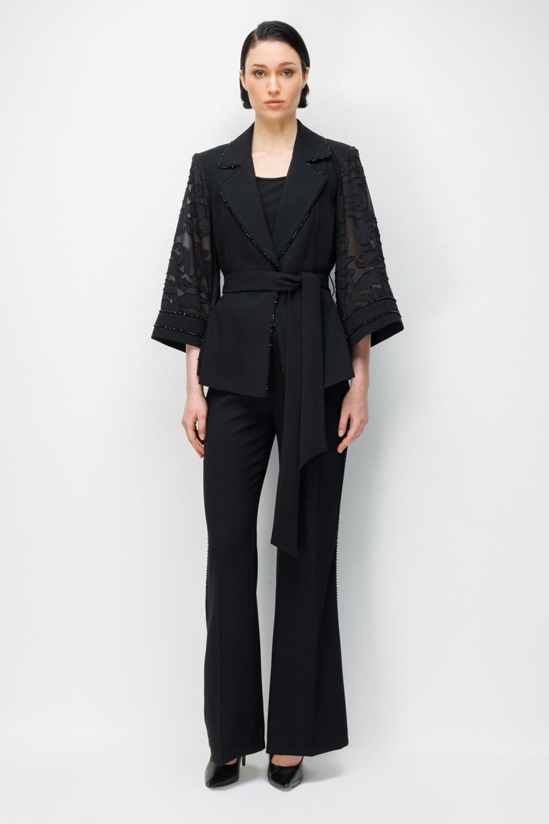 Moda İlgi Kadın Evaze Kol Şerit Taş Aksesuarlı Kısa Ceket 5006 Siyah - Moda İlgi