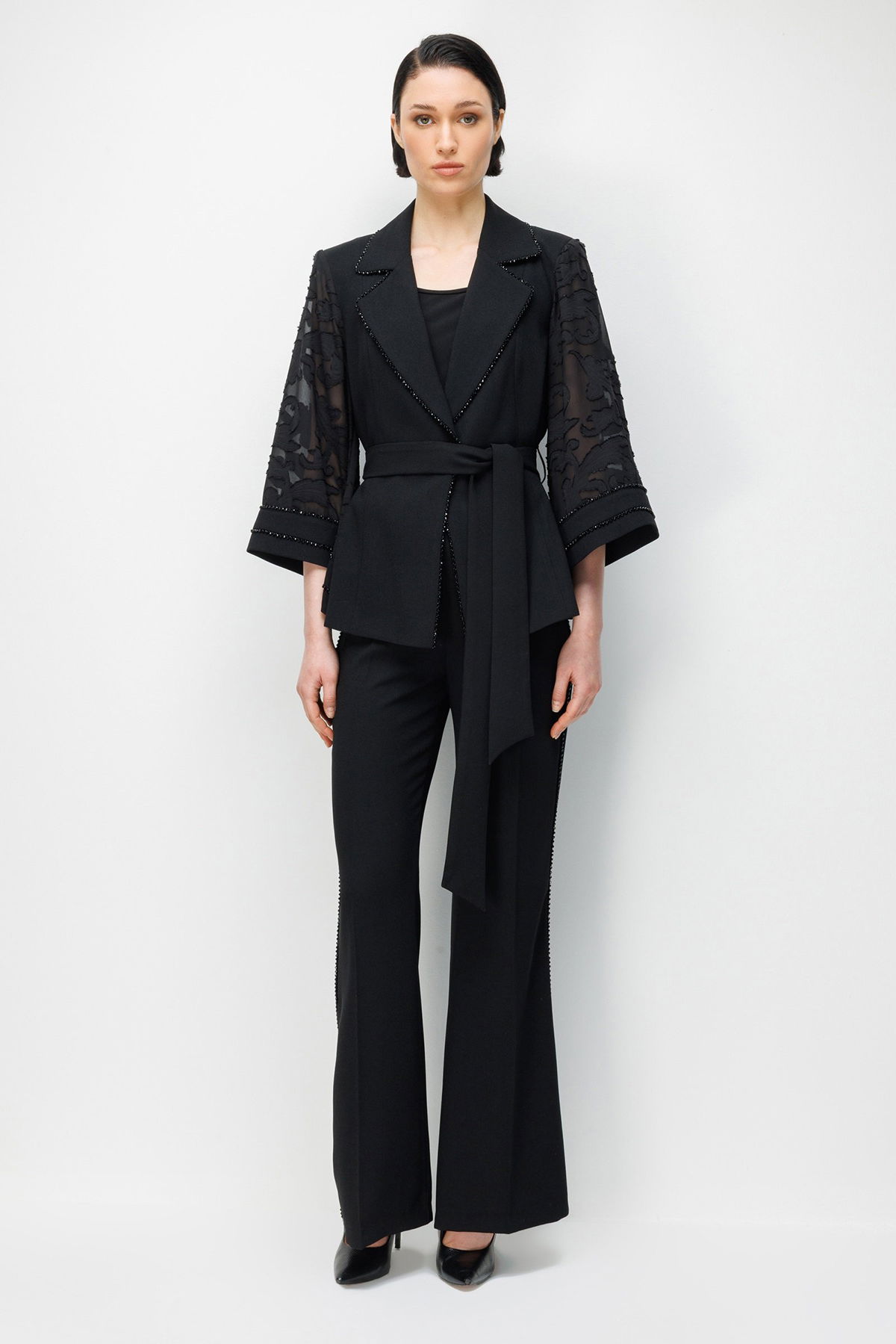 Moda İlgi Kadın Evaze Kol Şerit Taş Aksesuarlı Kısa Ceket 5006 Siyah - 1