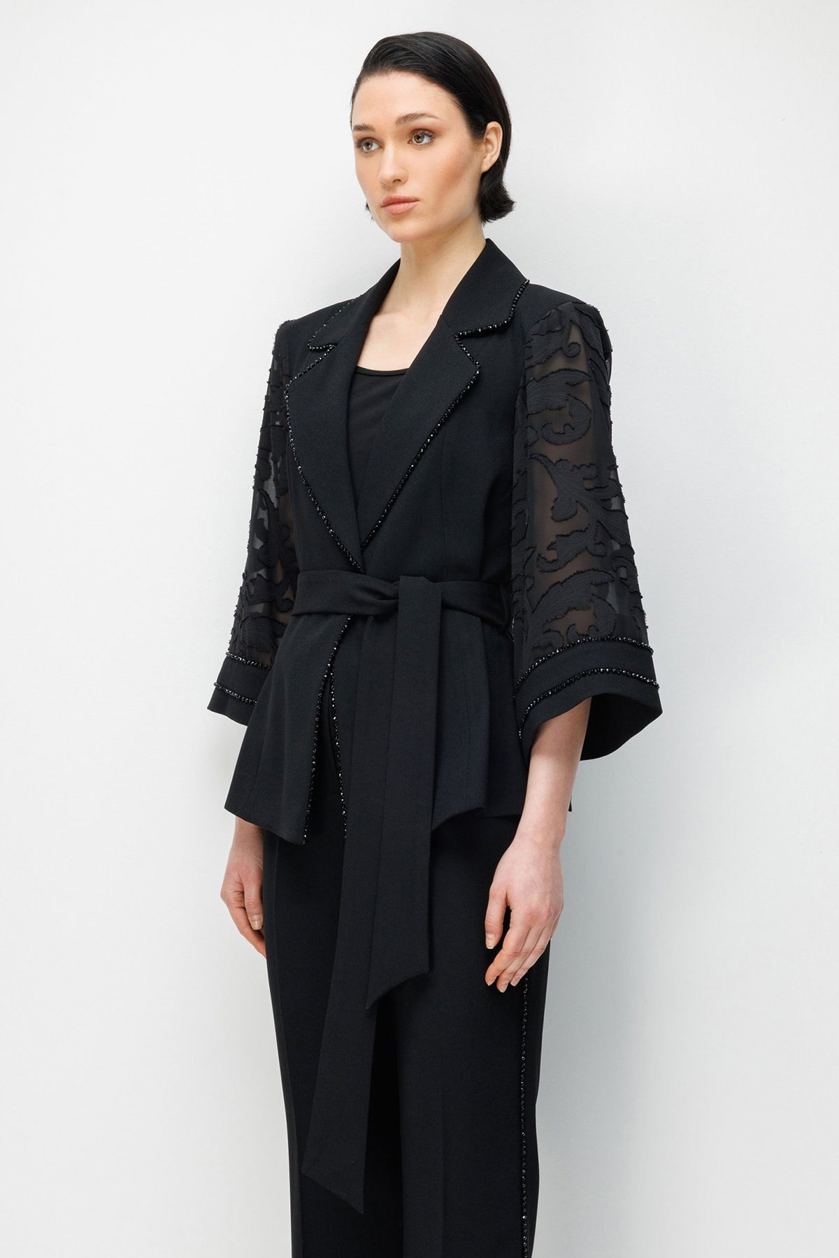 Moda İlgi Kadın Evaze Kol Şerit Taş Aksesuarlı Kısa Ceket 5006 Siyah - 2