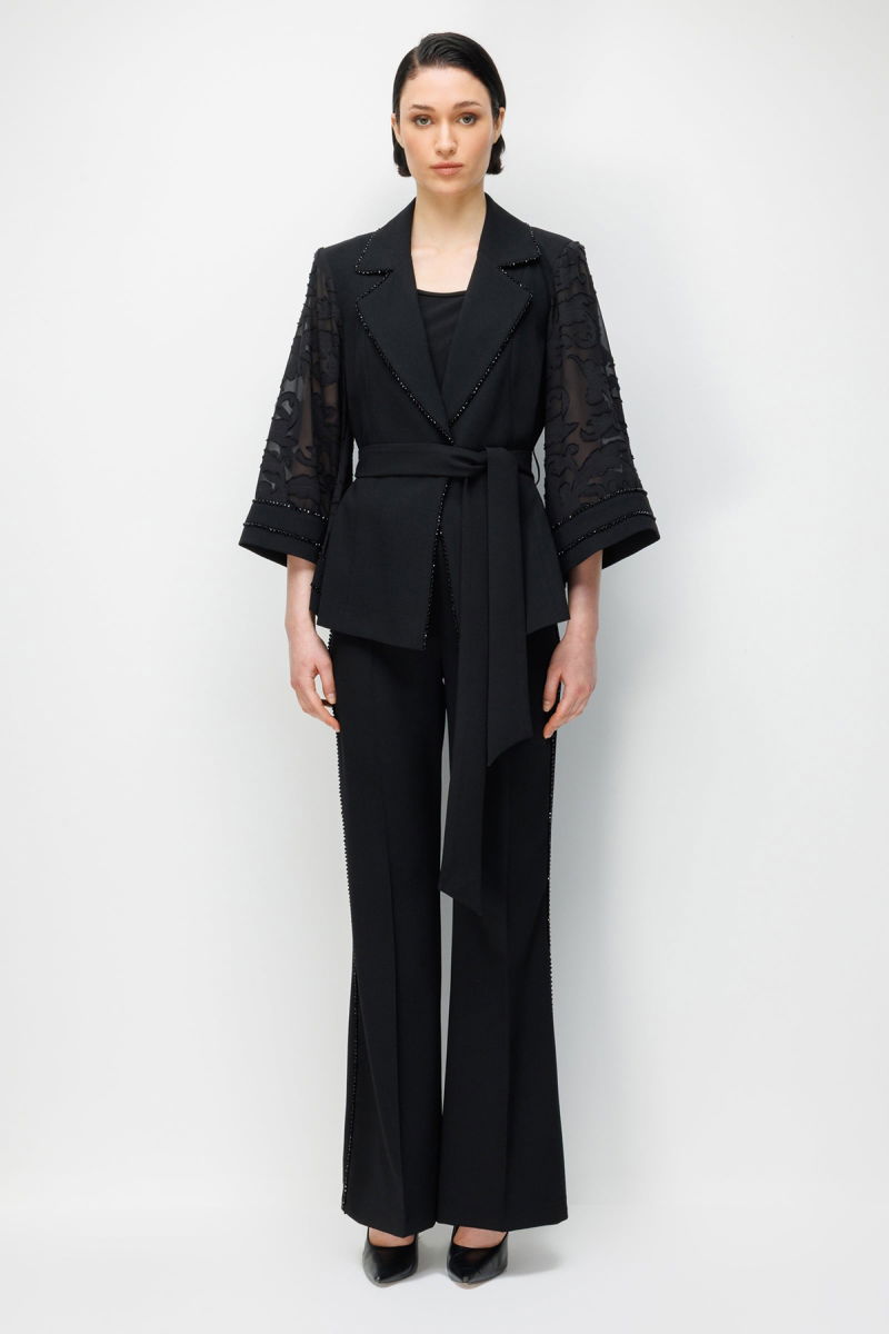 Moda İlgi Kadın Evaze Kol Şerit Taş Aksesuarlı Kısa Ceket 5006 Siyah - 3