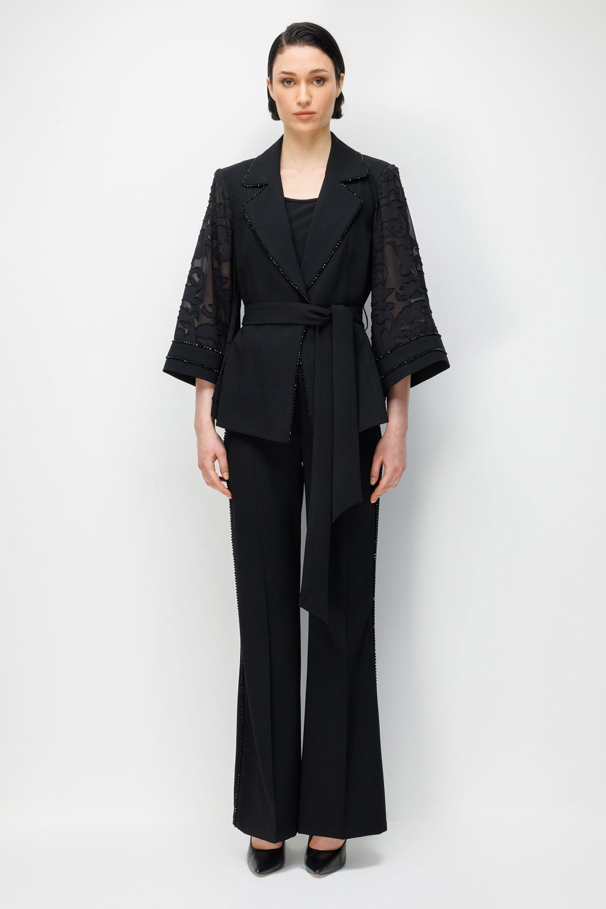 Moda İlgi Kadın Evaze Kol Şerit Taş Aksesuarlı Kısa Ceket 5006 Siyah - 3