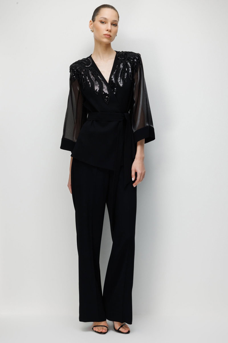 Moda İlgi Kadın İspanyol Paça Dokuma Pantolon 5019 Siyah - 2