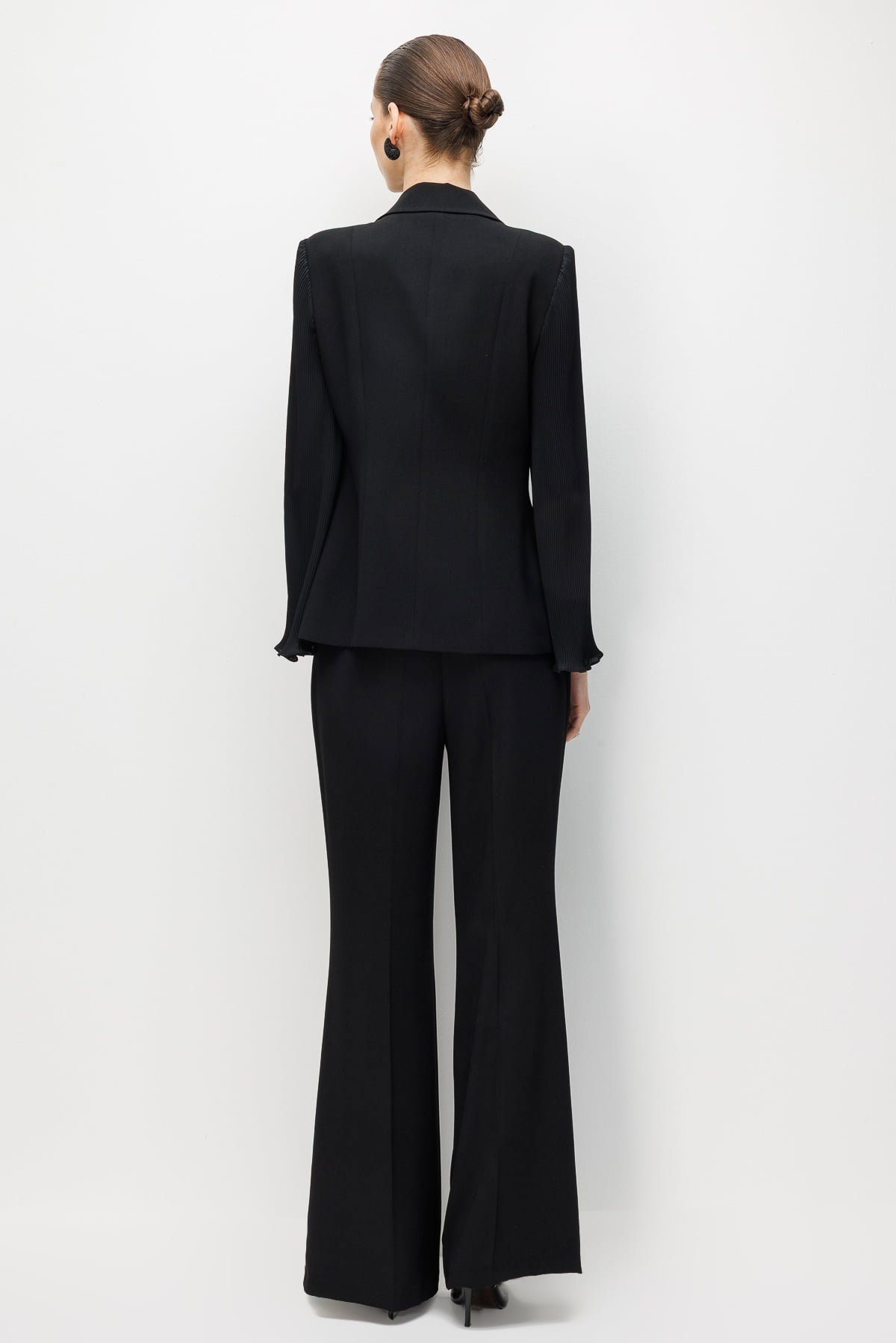 Moda İlgi Kadın Kol Pliseli Yakası Çiçek Broşlu Tek Düğme Ceket 5025 Siyah - 5