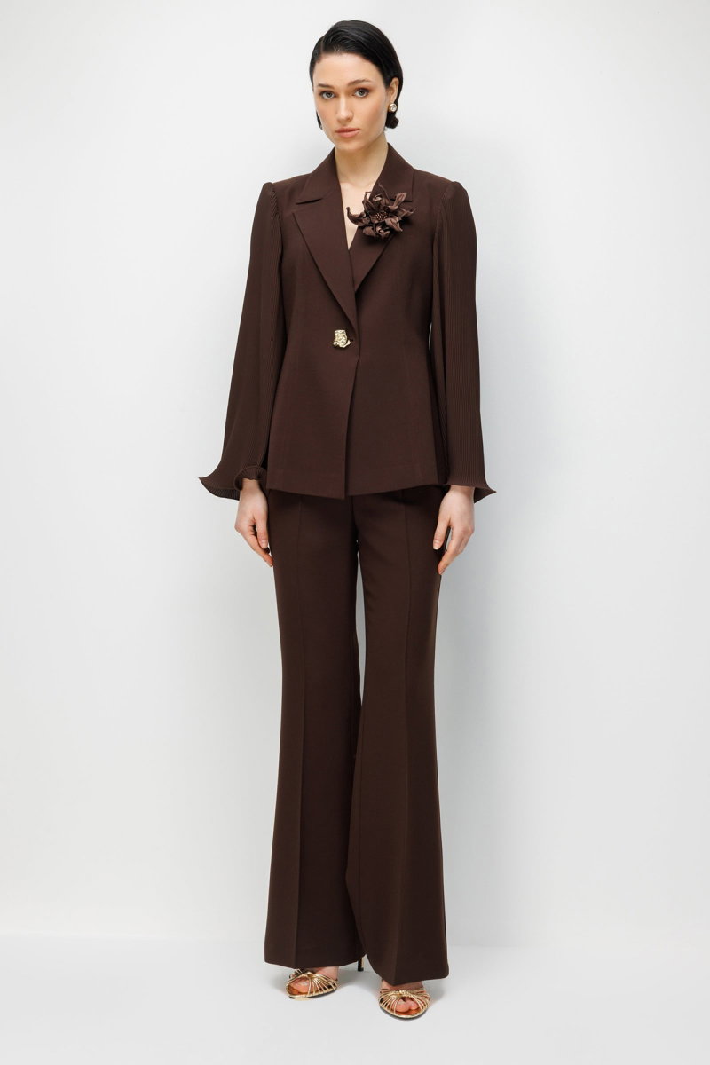 Moda İlgi Kadın Krep Kumaş İspanyol Paça Pantolon 5025 Kahverengi 