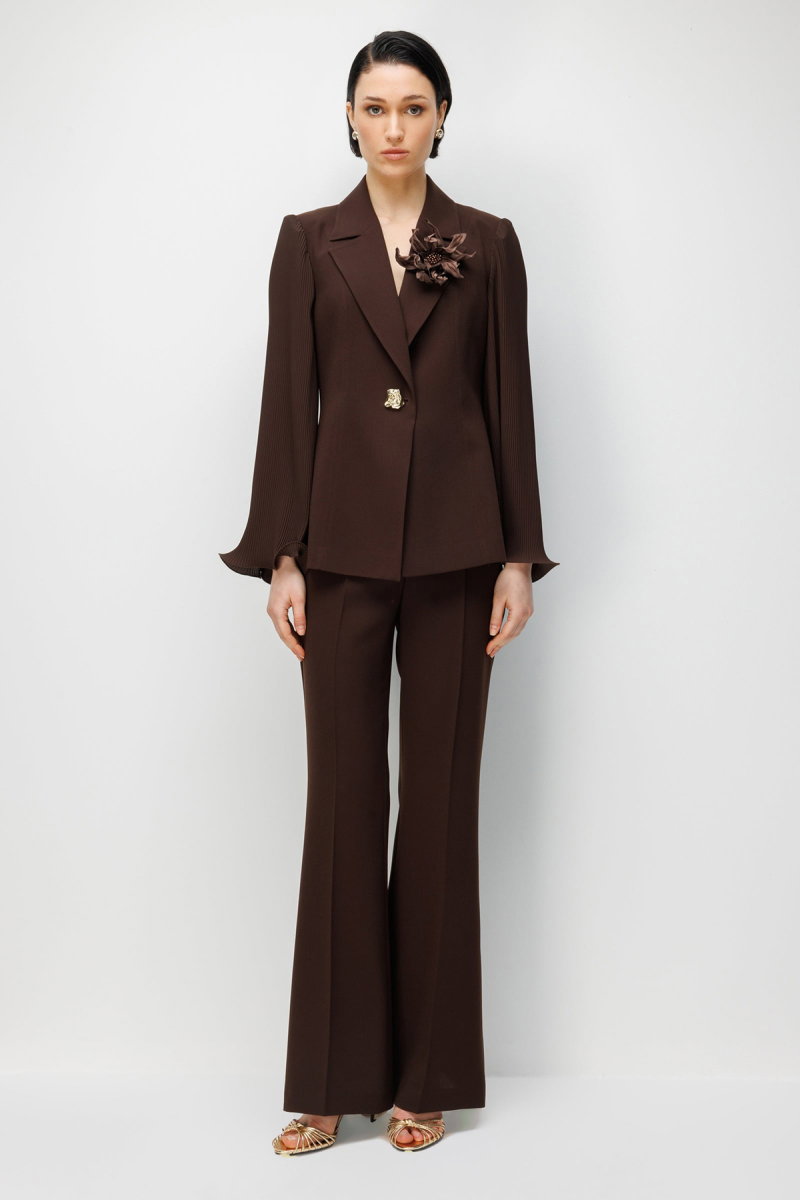 Moda İlgi Kadın Krep Kumaş İspanyol Paça Pantolon 5025 Kahverengi - 2