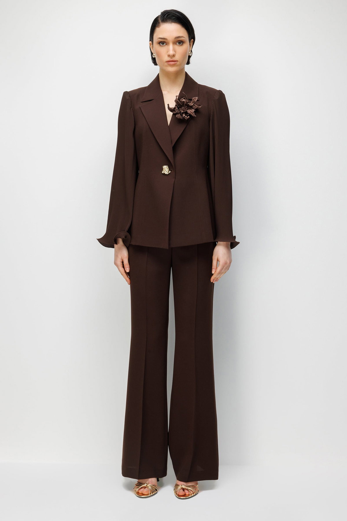 Moda İlgi Kadın Krep Kumaş İspanyol Paça Pantolon 5025 Kahverengi - 3