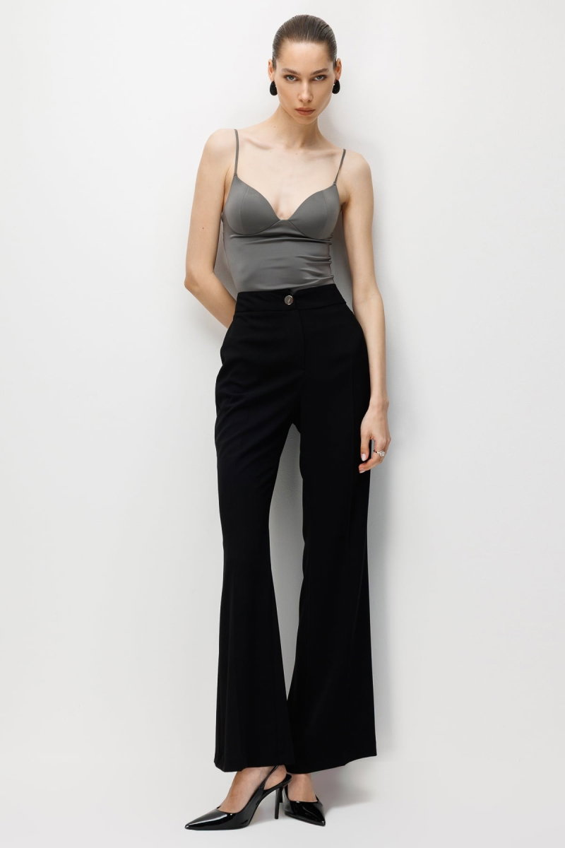 Moda İlgi Kadın Krep Kumaş İspanyol Paça Pantolon 5025 Siyah - Moda İlgi