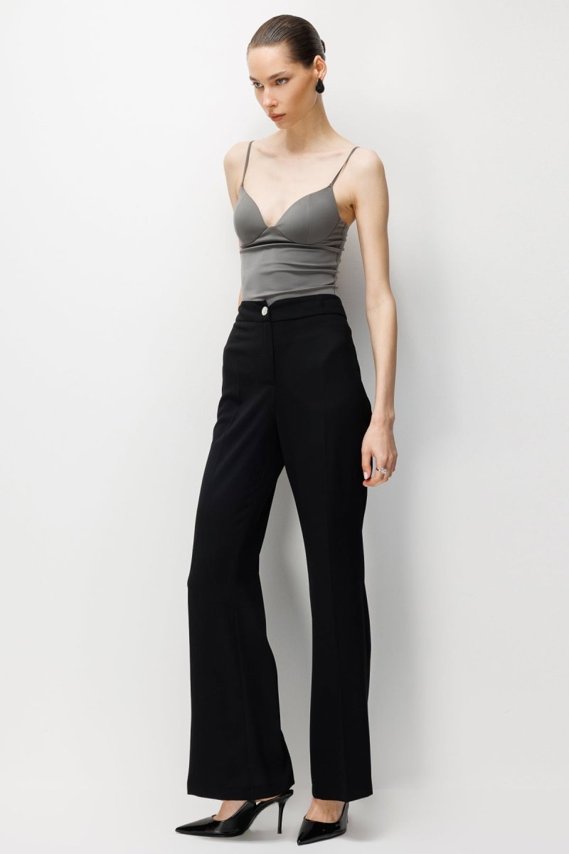 Moda İlgi Kadın Krep Kumaş İspanyol Paça Pantolon 5025 Siyah - 2