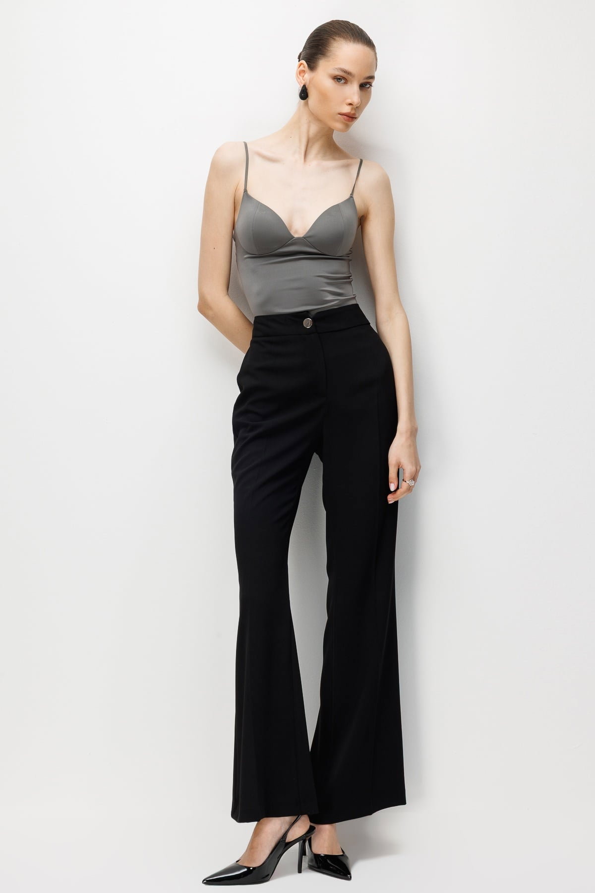 Moda İlgi Kadın Krep Kumaş İspanyol Paça Pantolon 5025 Siyah - 3