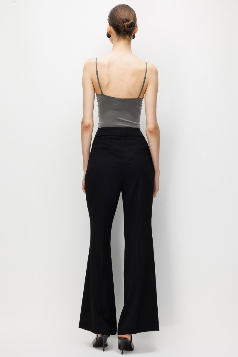 Moda İlgi Kadın Krep Kumaş İspanyol Paça Pantolon 5025 Siyah - 4