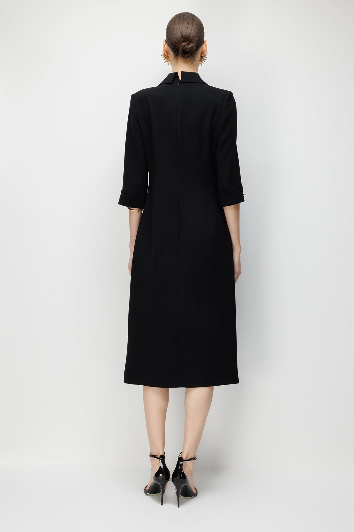 Moda İlgi Kadın Kruvaze Kapama Düğme Detaylı Midi Boy Elbise 0027 Siyah - 5