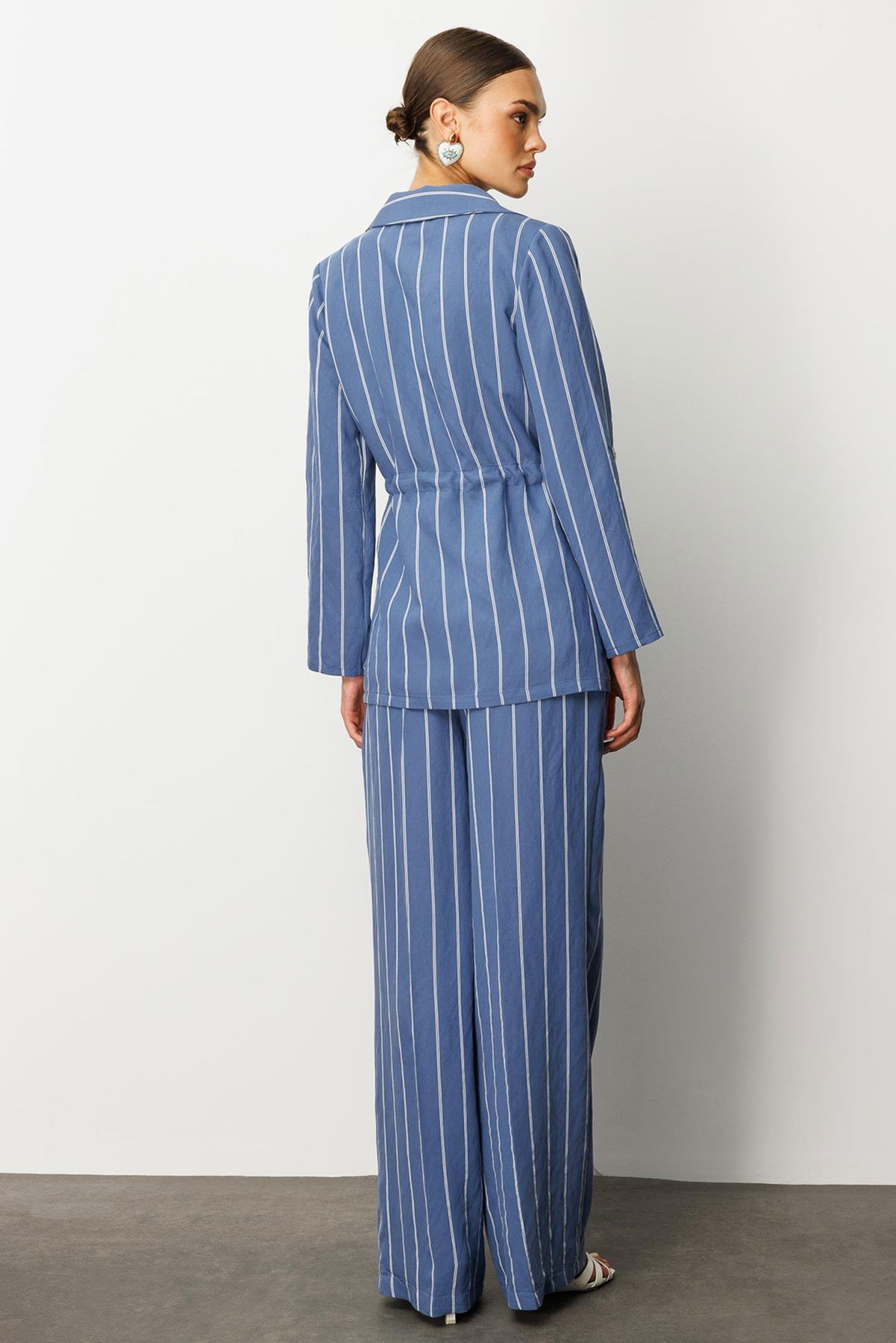Moda İlgi Kadın Mono Yaka Safari Kol Beli Tünel Bağcıklı İçi Bluzlu İkili Tunik 5020 Indigo - 4
