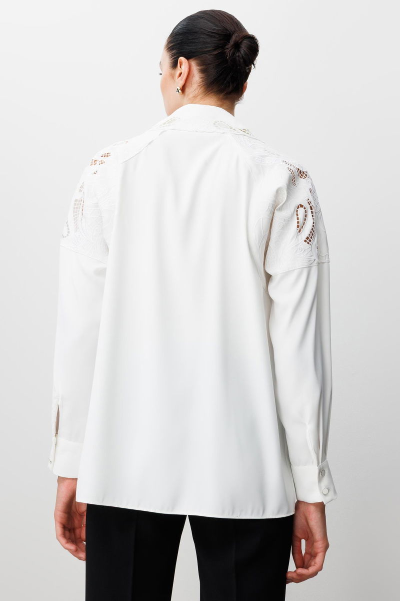 Moda İlgi Kadın Nakış Detaylı Oversize Gömlek 0095 Ekru - 4