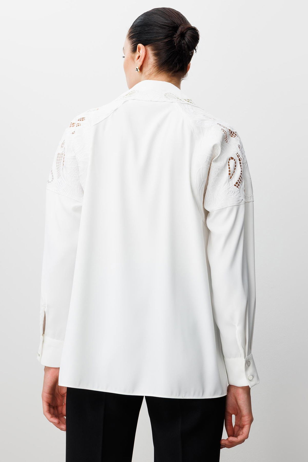 Moda İlgi Kadın Nakış Detaylı Oversize Gömlek 0095 Ekru - 4
