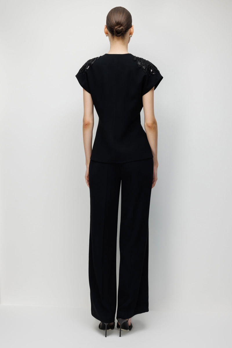 Moda İlgi Kadın Omuzları Boncuk İşlemeli İki Düğmeli Ceket 5020 Siyah - 5