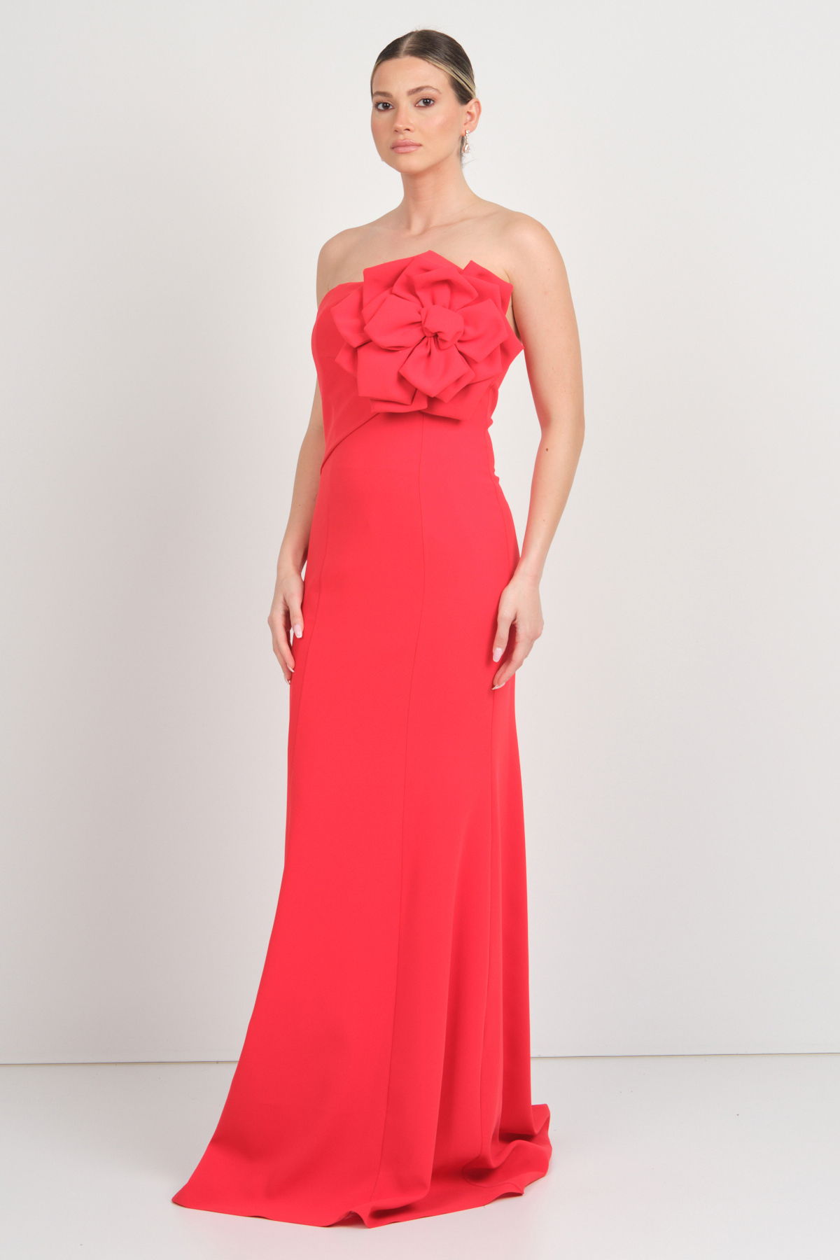 Mor Sposa Kadın Straplez Krep Kumaş Balık Form Abiye Elbise 0013 Kırmızı - 2