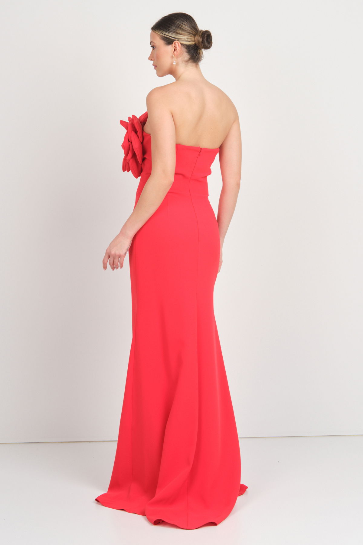 Mor Sposa Kadın Straplez Krep Kumaş Balık Form Abiye Elbise 0013 Kırmızı - 5