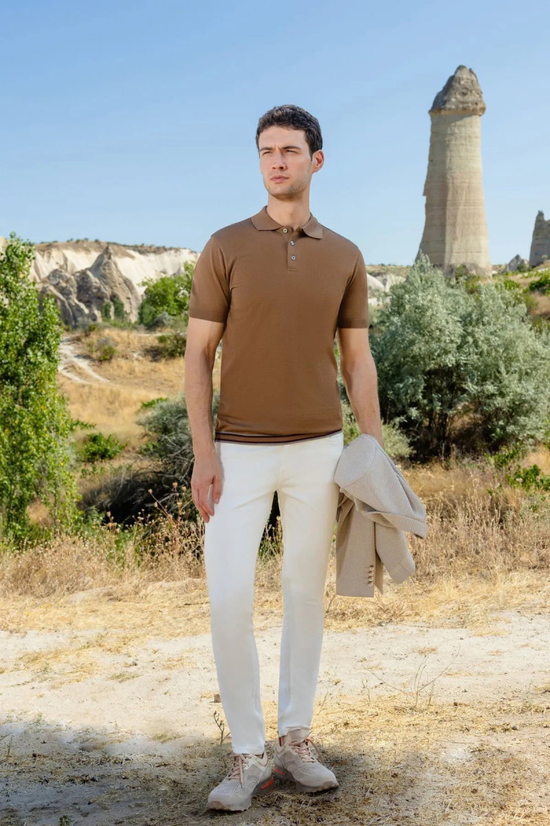 Morven Erkek Trend Polo Yaka Dynamic Fit T-Shirt 18030 Camel - Morven