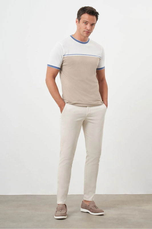 Morven Erkek Yazlık Pileli Slim Fit Chino Pantolon 24YS003006 Taş 