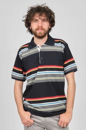 Neyir Erkek Cep Detaylı Çizgili Polo Yaka T-Shirt 1340027 Lacivert - 3