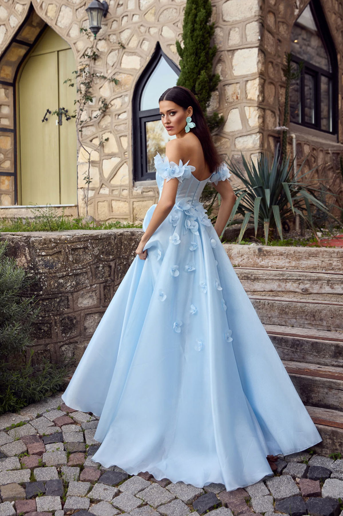 Ömür Inn Kadın Göğüs Kısmı Taş İşlemeli Korsajlı Uzun Abiye Elbise 6471 Bebe Mavisi - 3