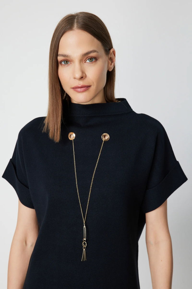 On Kadın Aksesuar Detaylı Dik Yaka Triko Kazak 65340 Siyah - 3