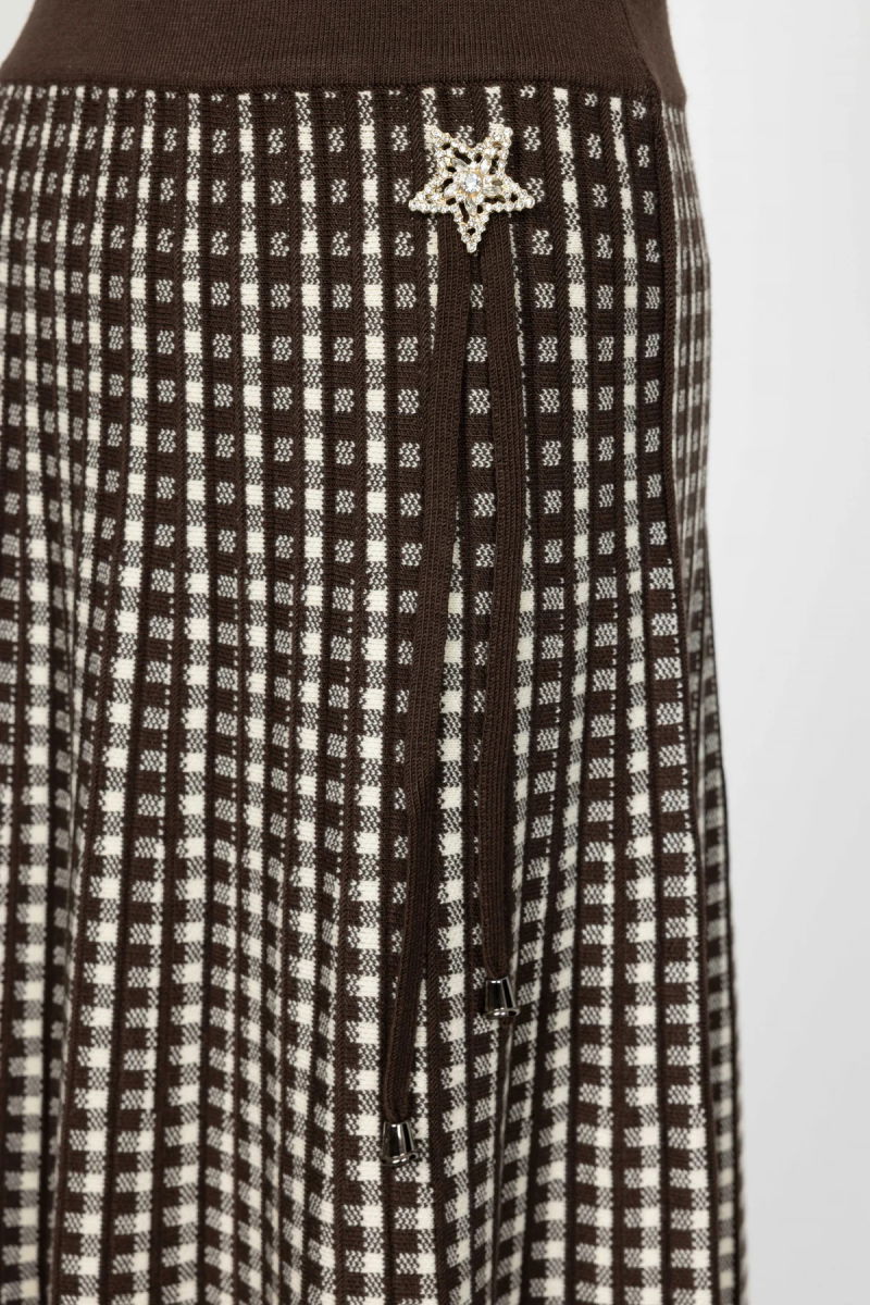 On Kadın Aksesuar Detaylı Midi Triko Etek 65208 Kahverengi - 3