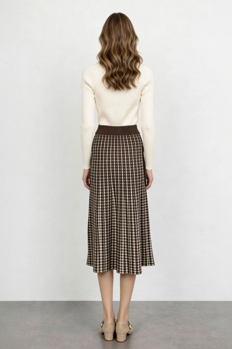 On Kadın Aksesuar Detaylı Midi Triko Etek 65208 Kahverengi - 4