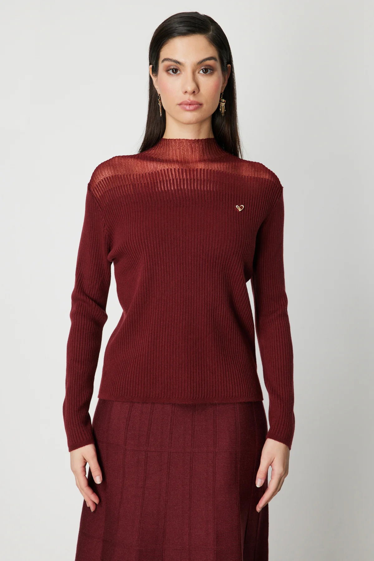 On Kadın Aksesuar Detaylı Triko Kazak 60346 Bordo - 1