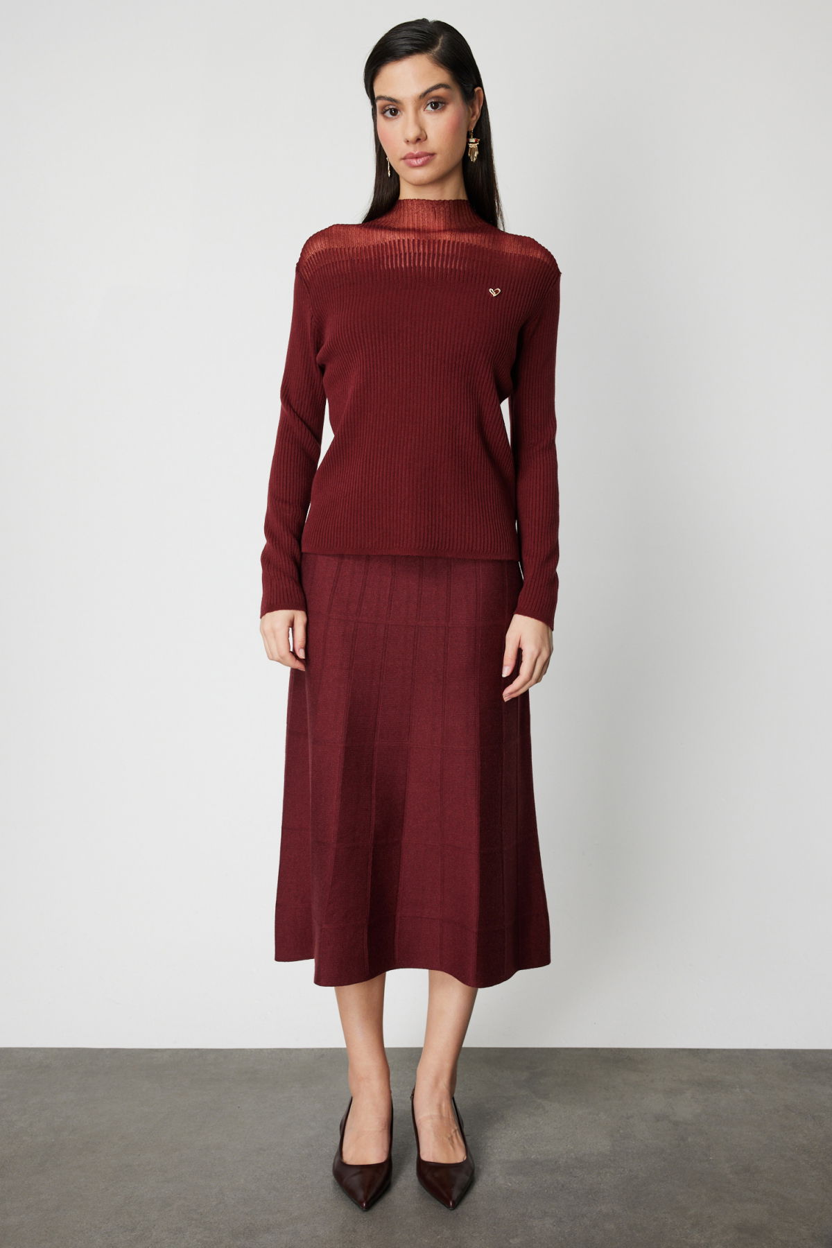 On Kadın Aksesuar Detaylı Triko Kazak 60346 Bordo - 2