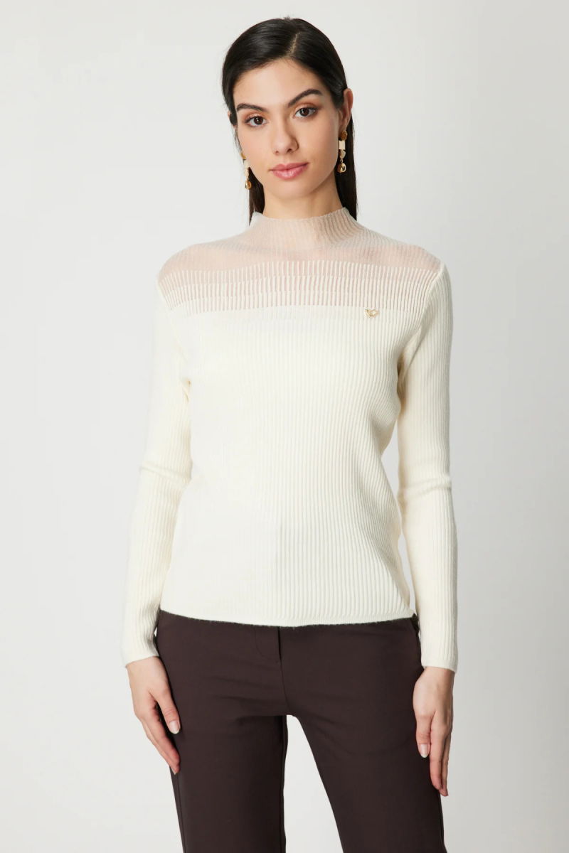 On Kadın Aksesuar Detaylı Triko Kazak 60346 Ekru 