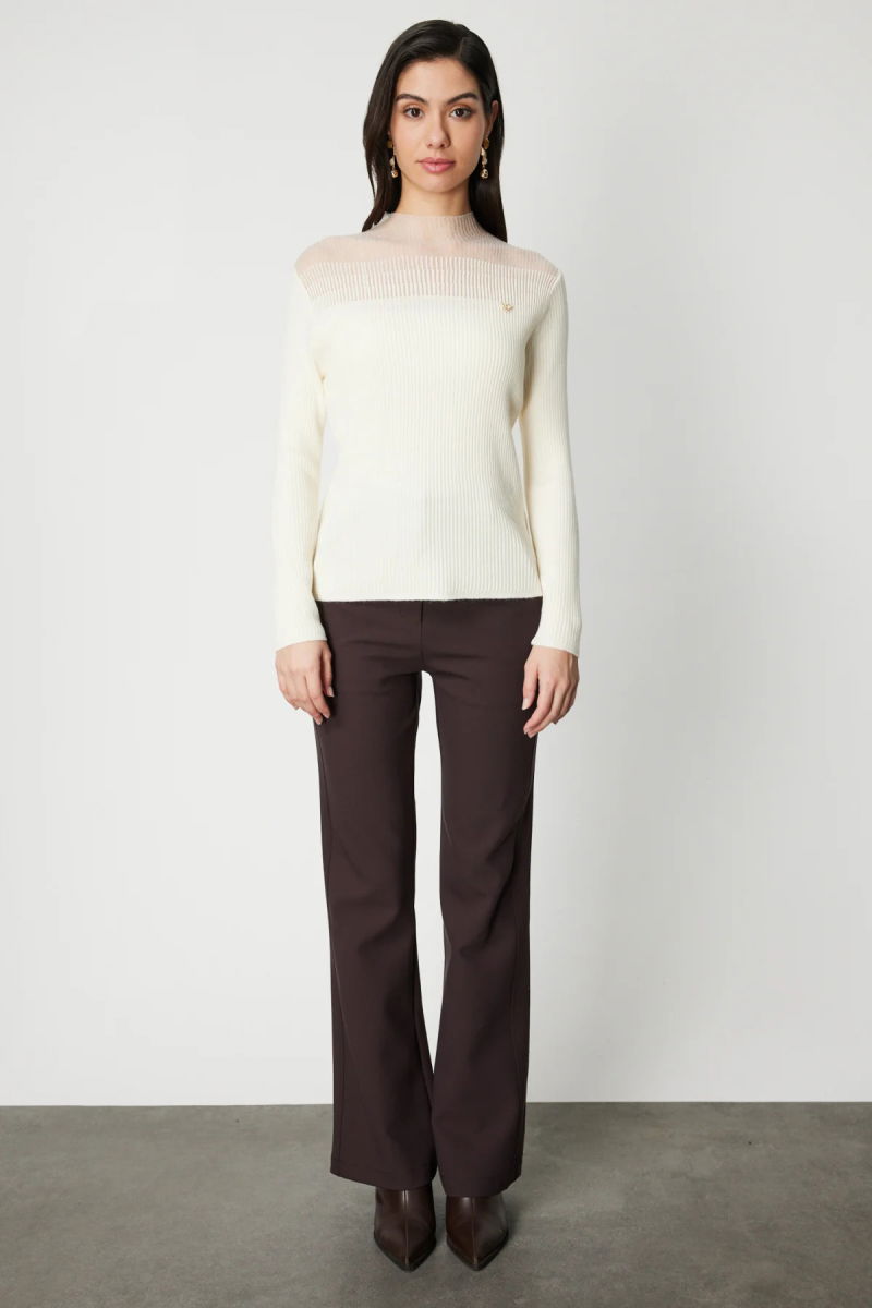 On Kadın Aksesuar Detaylı Triko Kazak 60346 Ekru - 3