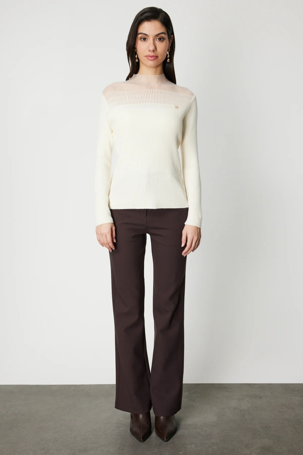 On Kadın Aksesuar Detaylı Triko Kazak 60346 Ekru - 3