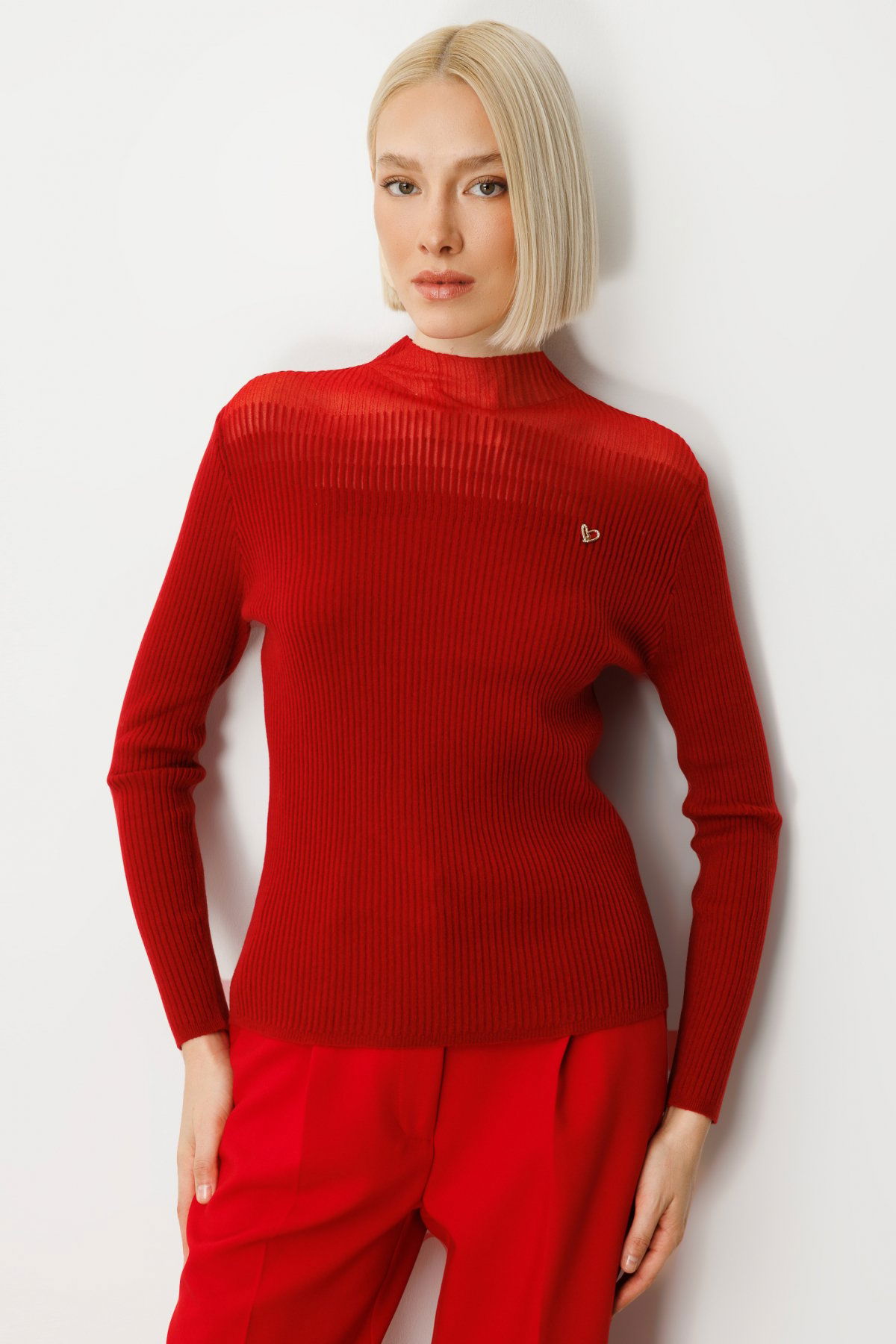 On Kadın Aksesuar Detaylı Triko Kazak 60346 Kırmızı - 1