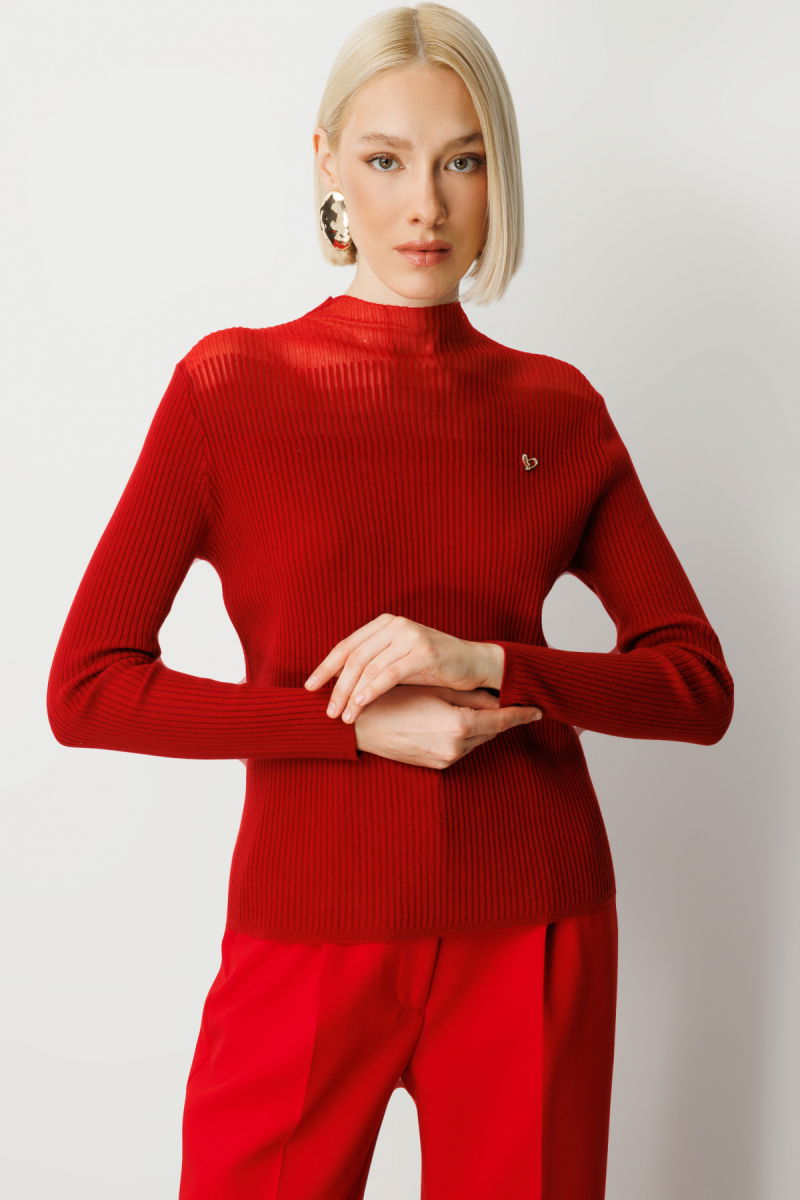 On Kadın Aksesuar Detaylı Triko Kazak 60346 Kırmızı - 2