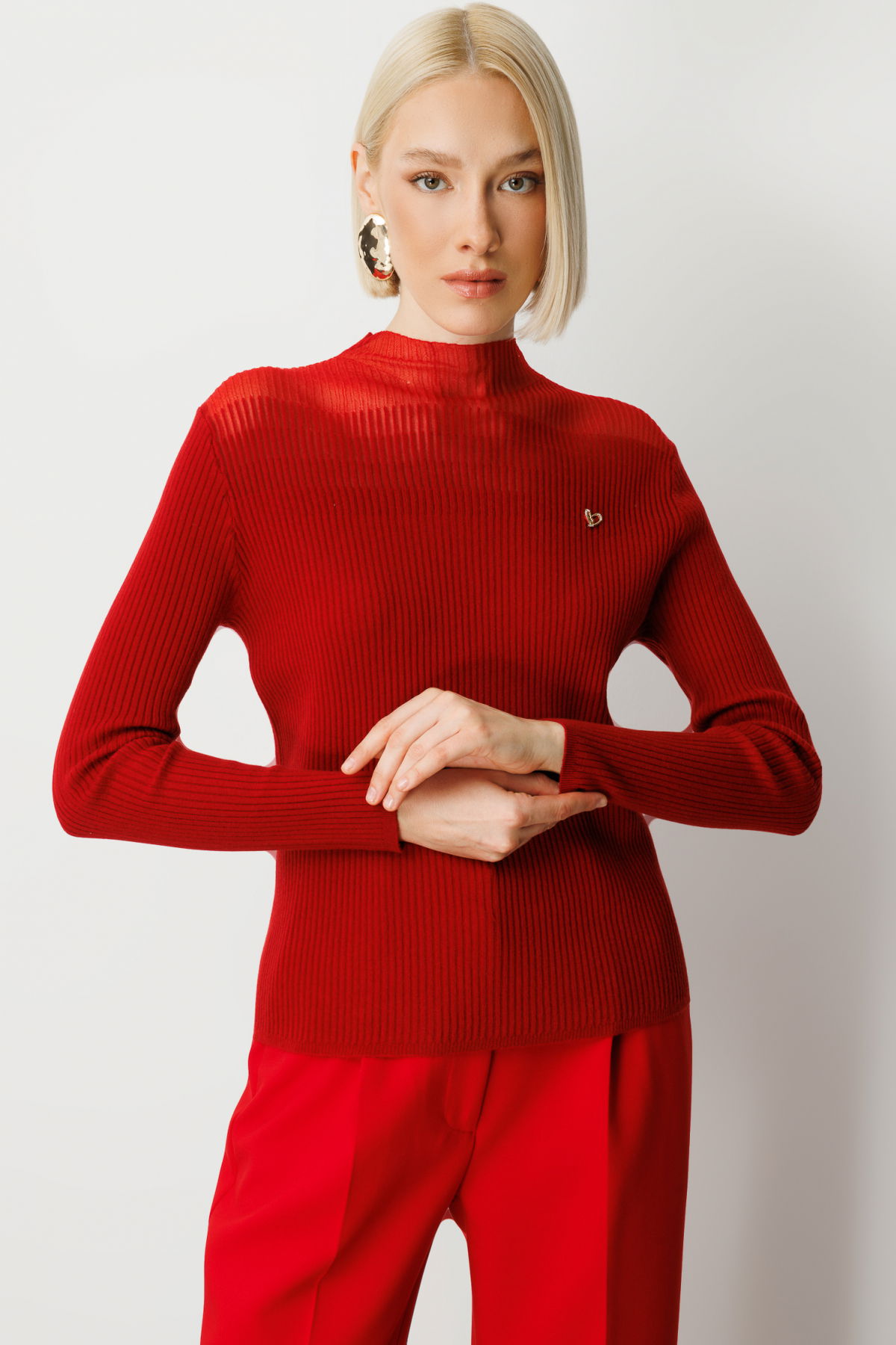 On Kadın Aksesuar Detaylı Triko Kazak 60346 Kırmızı - 2