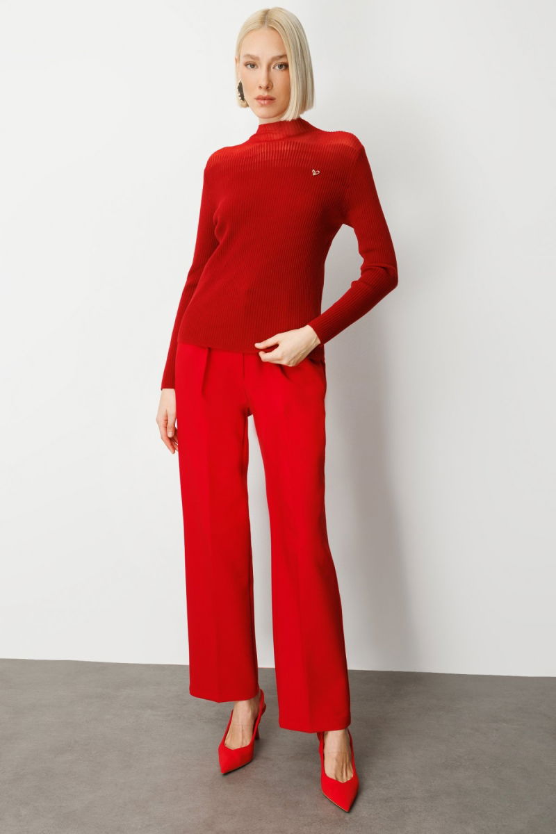 On Kadın Aksesuar Detaylı Triko Kazak 60346 Kırmızı - 3