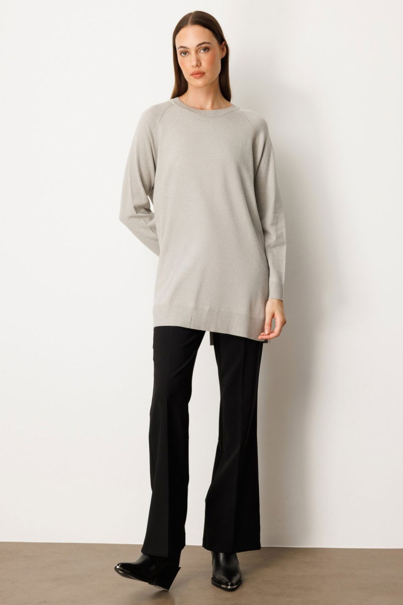 On Kadın Arkası Düğmeli Sıfır Yaka Kazak 65413 Gri - 3