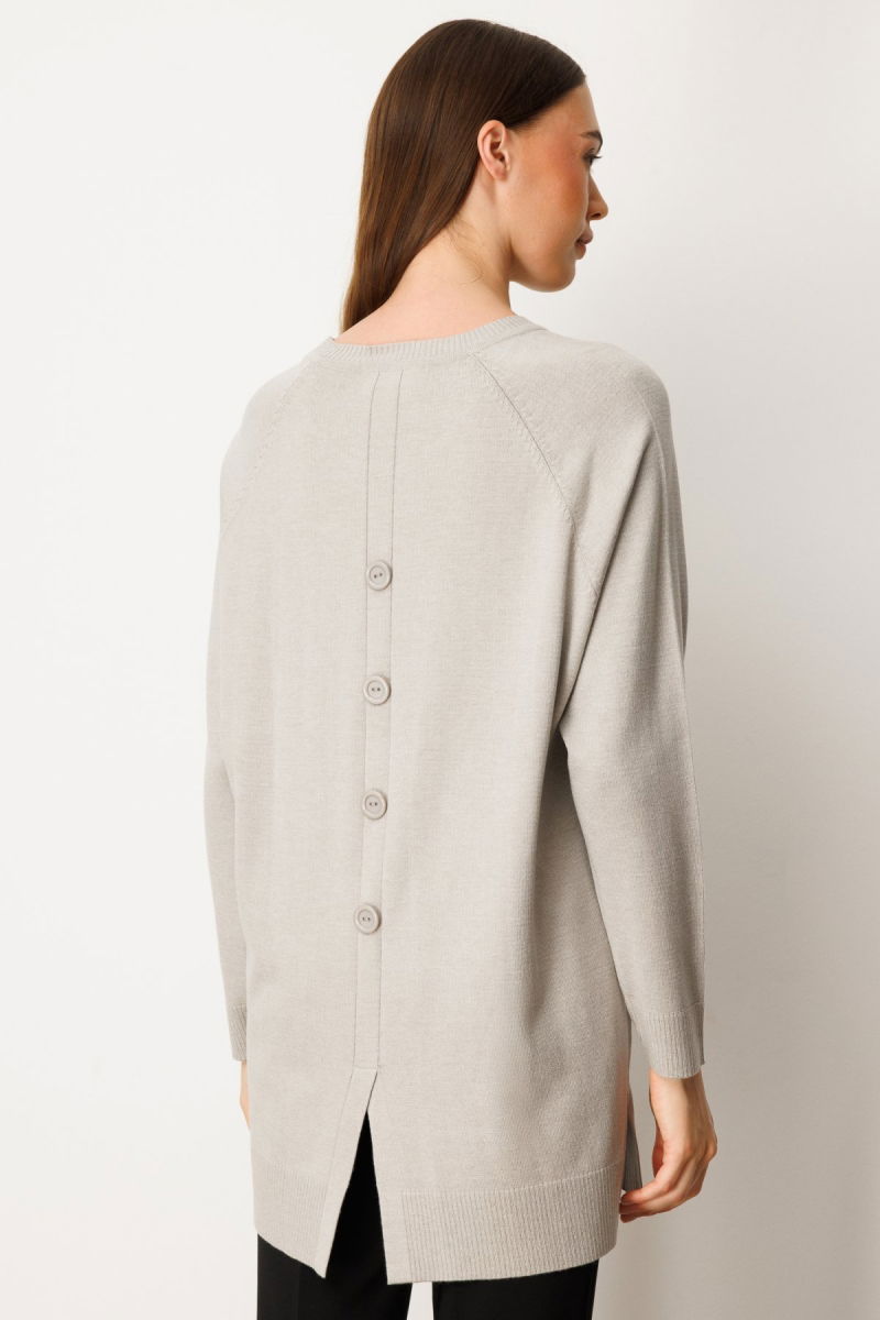 On Kadın Arkası Düğmeli Sıfır Yaka Kazak 65413 Gri - 4