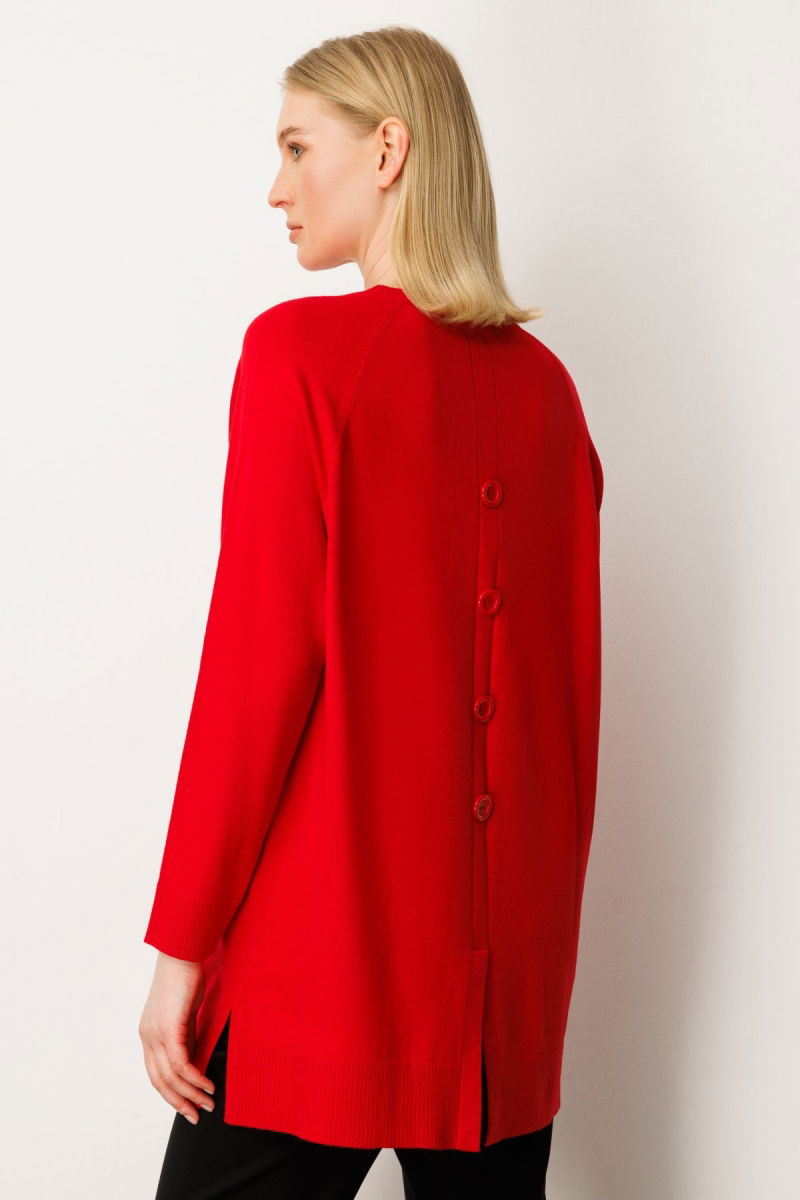 On Kadın Arkası Düğmeli Sıfır Yaka Kazak 65413 Kırmızı - 4
