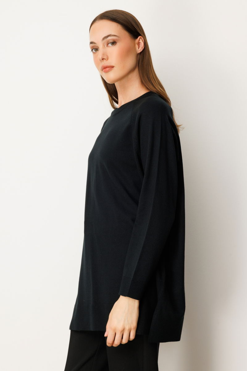 On Kadın Arkası Düğmeli Sıfır Yaka Kazak 65413 Siyah - 2