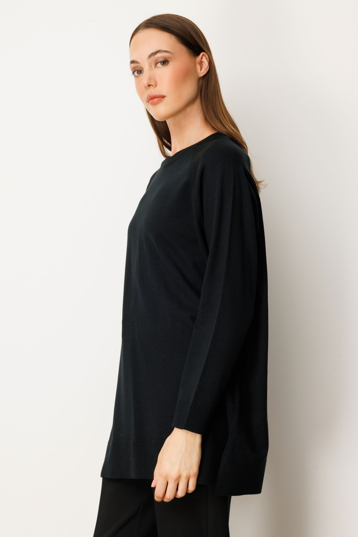 On Kadın Arkası Düğmeli Sıfır Yaka Kazak 65413 Siyah - 2