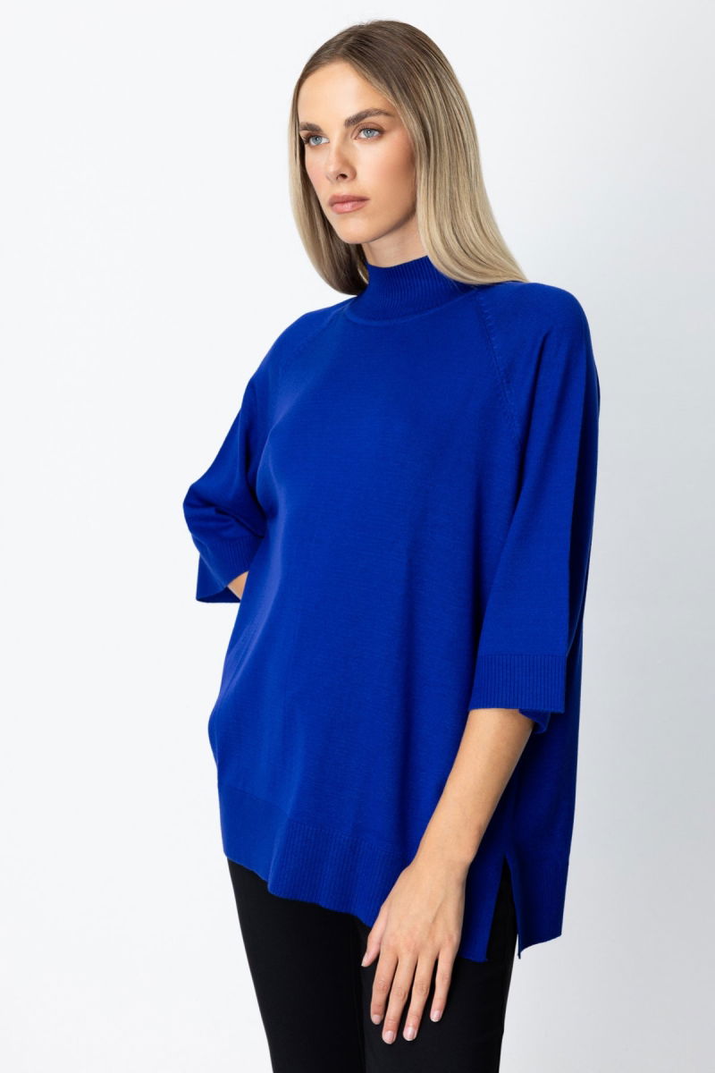 On Kadın Arkası Düğmeli Truvakar Kol Kazak 65310 Saks - 3