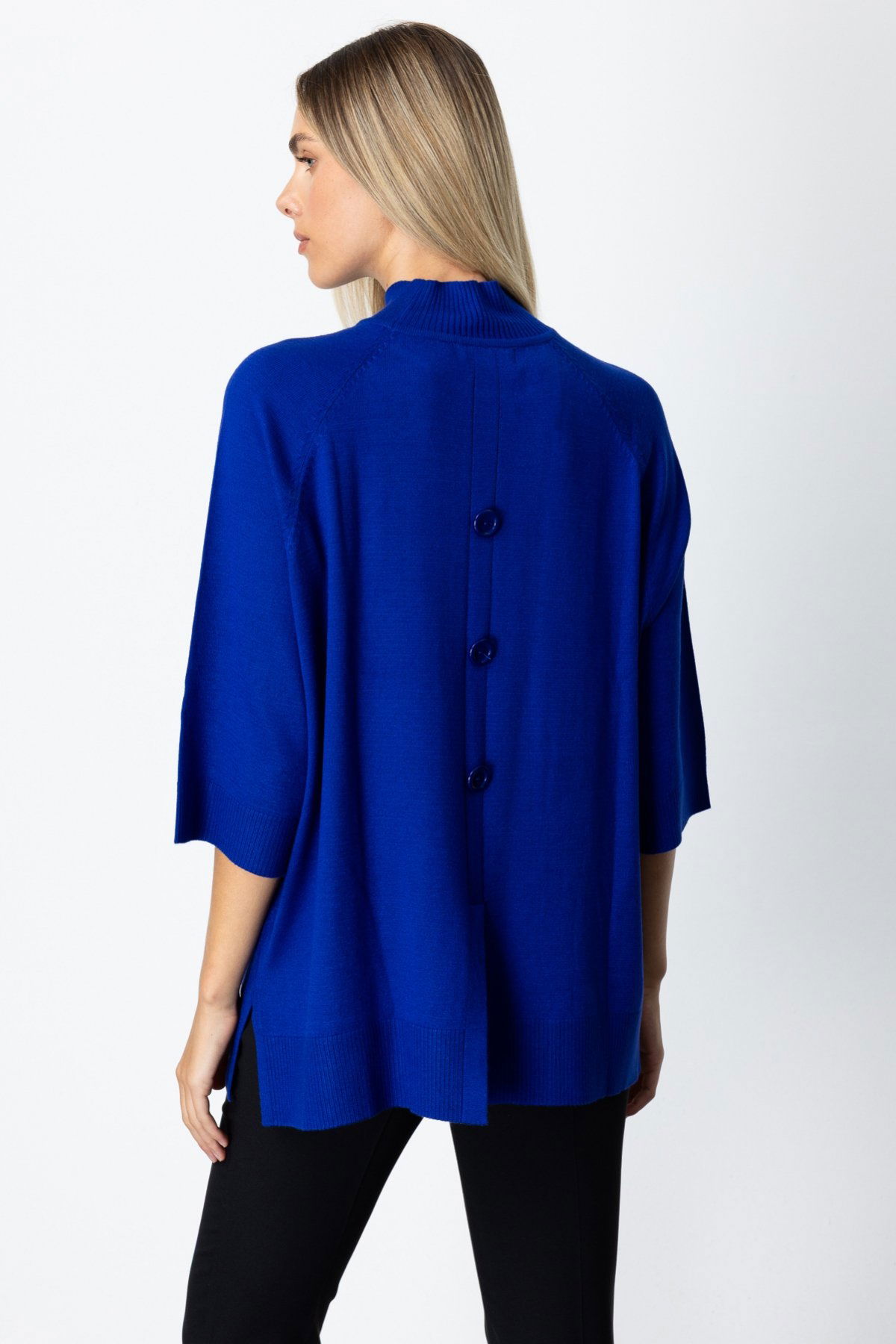 On Kadın Arkası Düğmeli Truvakar Kol Kazak 65310 Saks - 4