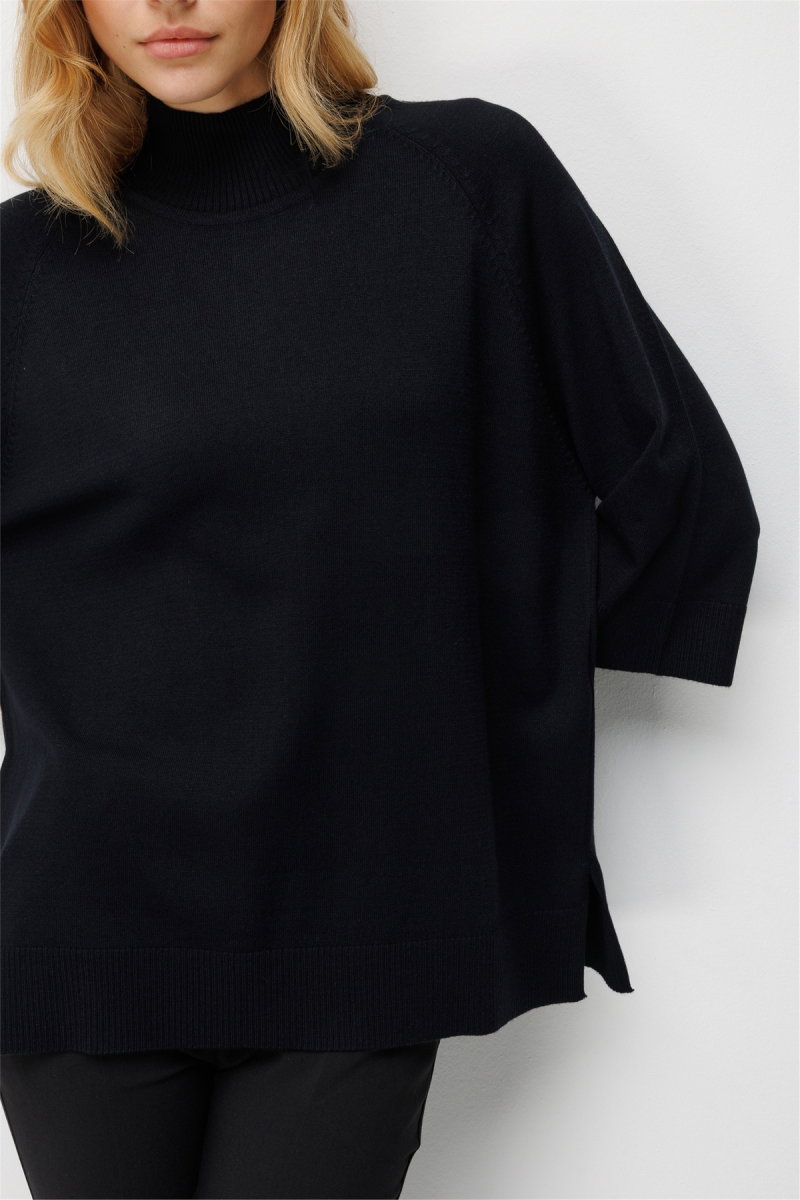 On Kadın Arkası Düğmeli Truvakar Triko Kazak 15310 Siyah - 3