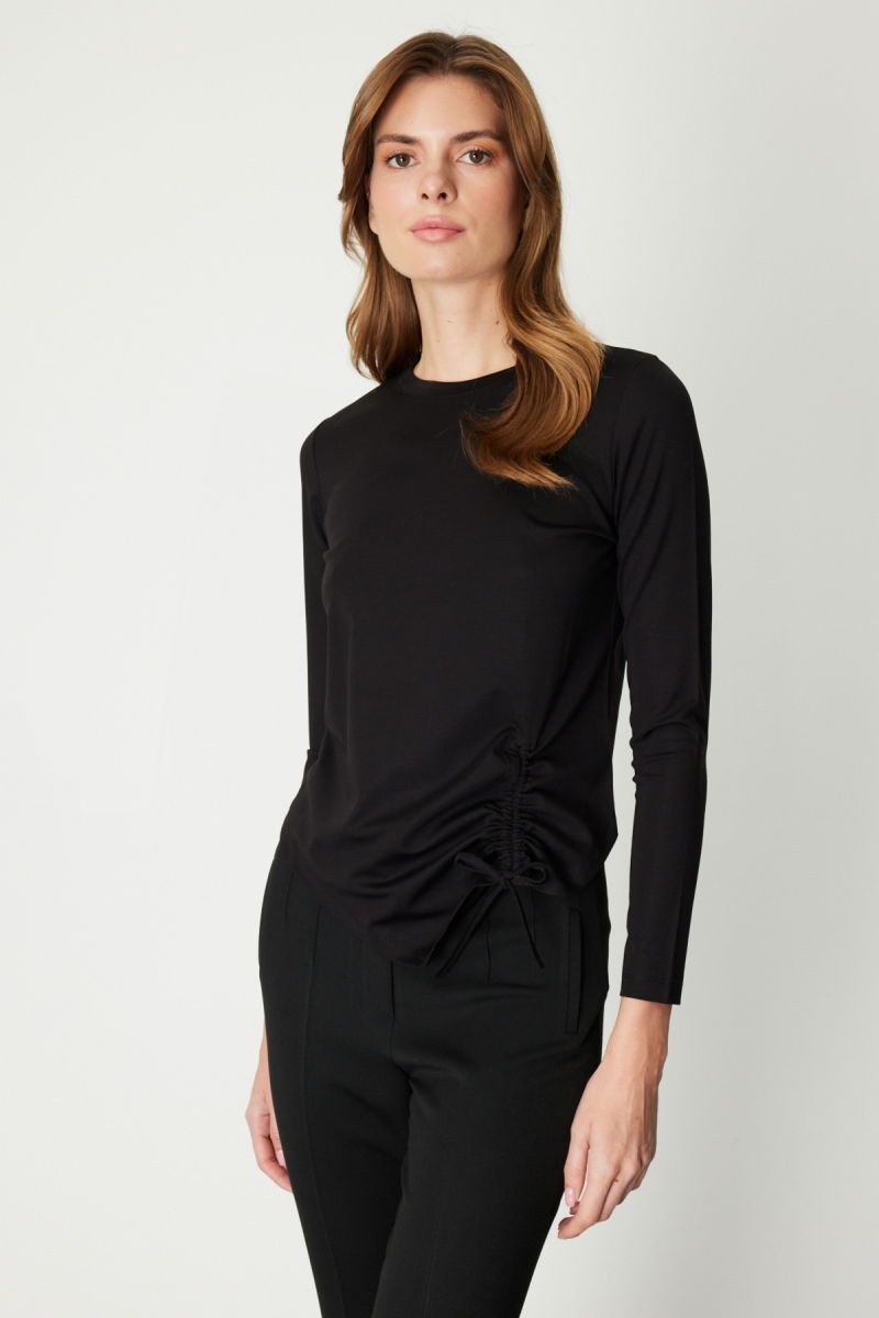 On Kadın Asimetrik Kesim Büzgü Detaylı Bluz 61376 Siyah - 2