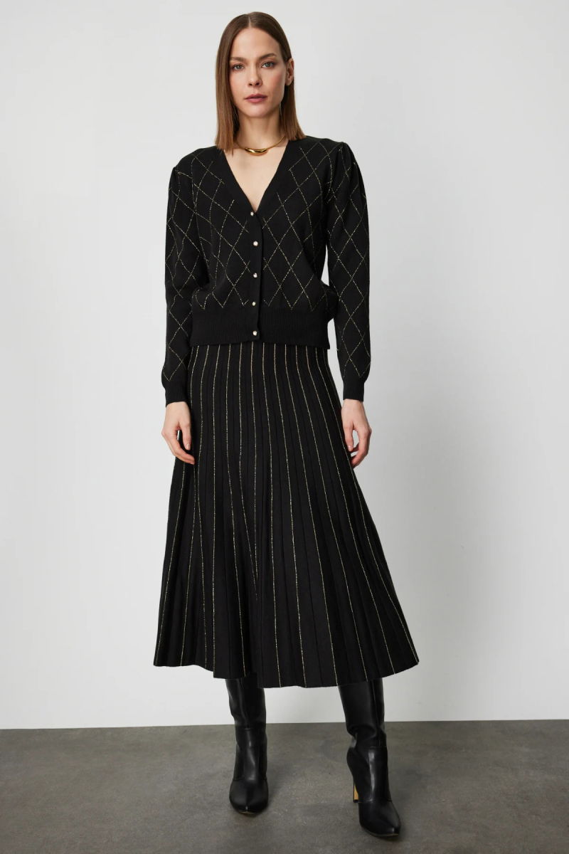 On Kadın Baklava Desenli V Yaka Hırka 63913 Siyah - 3