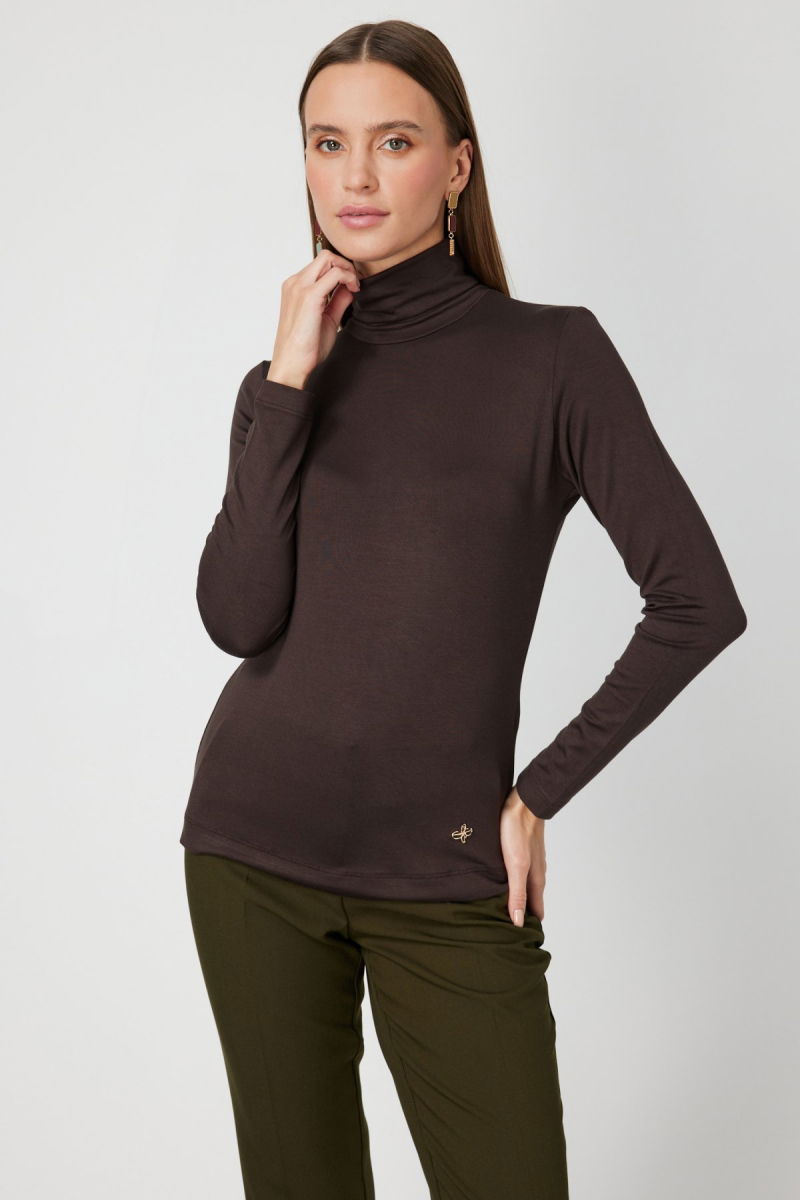 On Kadın Balıkçı Yaka Basic Bluz 61433 Kahverengi - 2