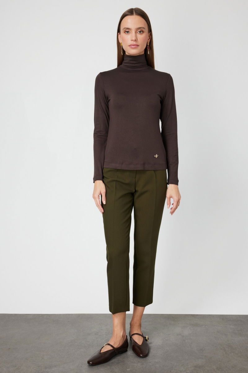 On Kadın Balıkçı Yaka Basic Bluz 61433 Kahverengi - 3