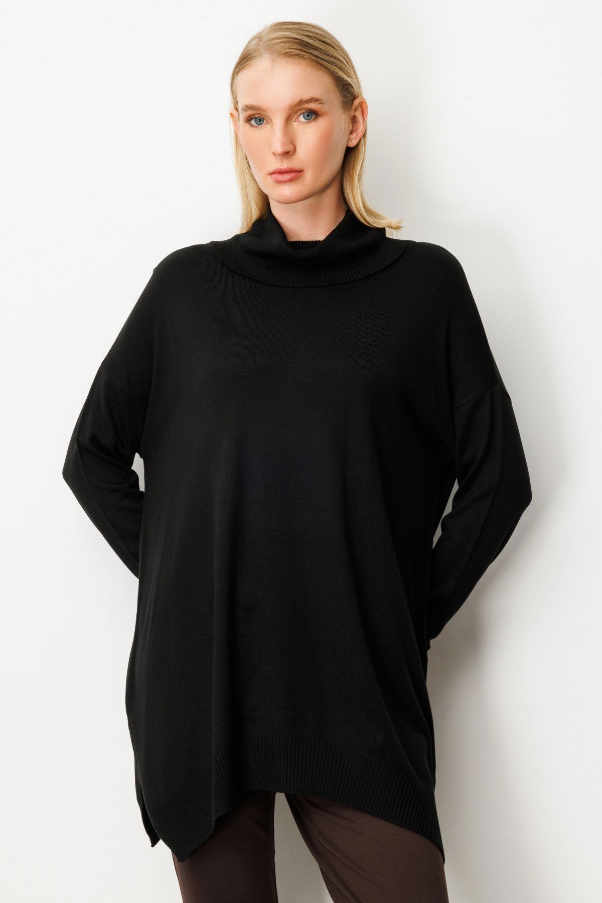 On Kadın Balıkçı Yaka Tunik 65317 Siyah - 1